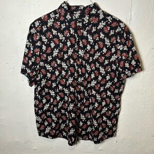 Men’s Express Men’s slim fit short sleeve button down shirt- Black - Red